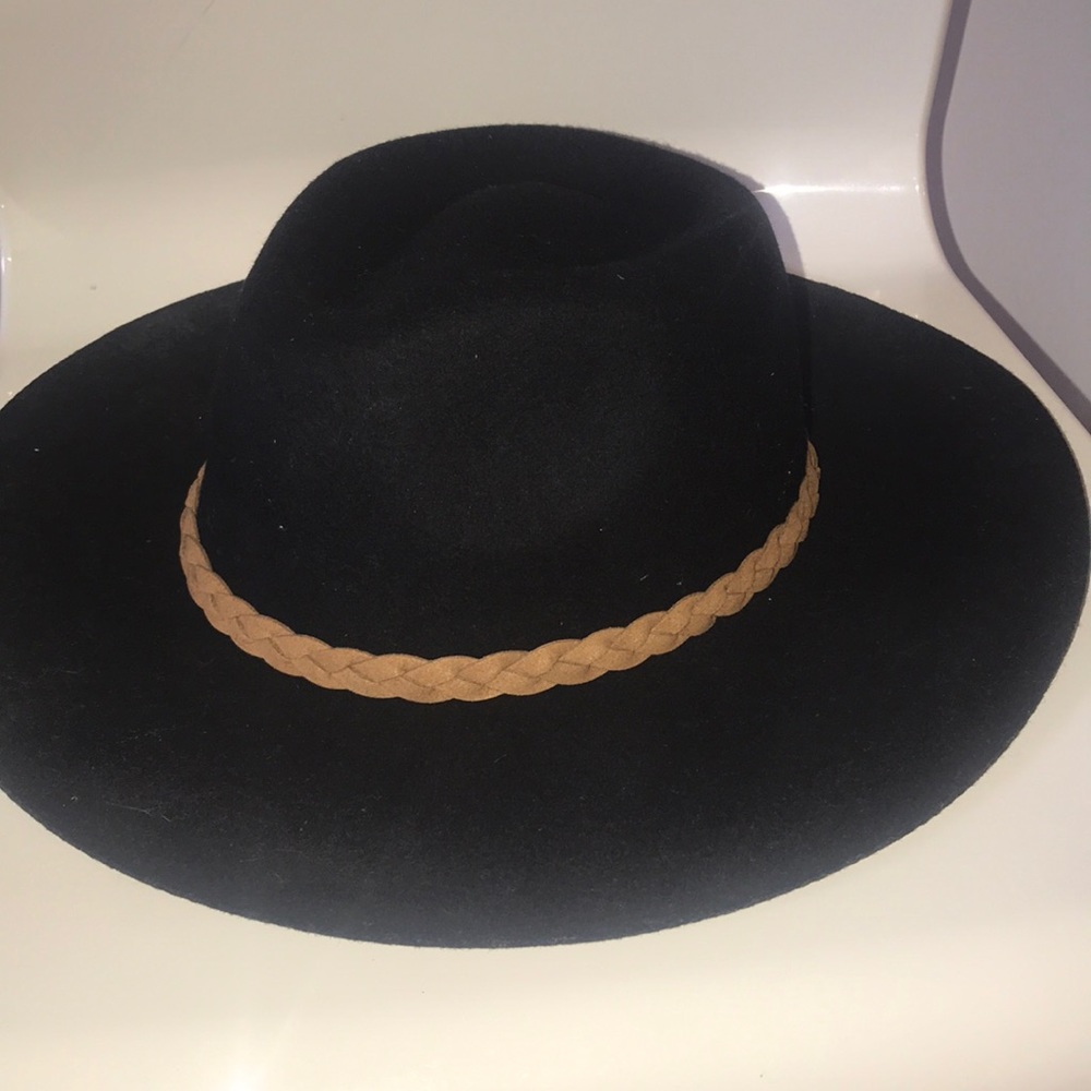 NWT black hat with tan braided detail